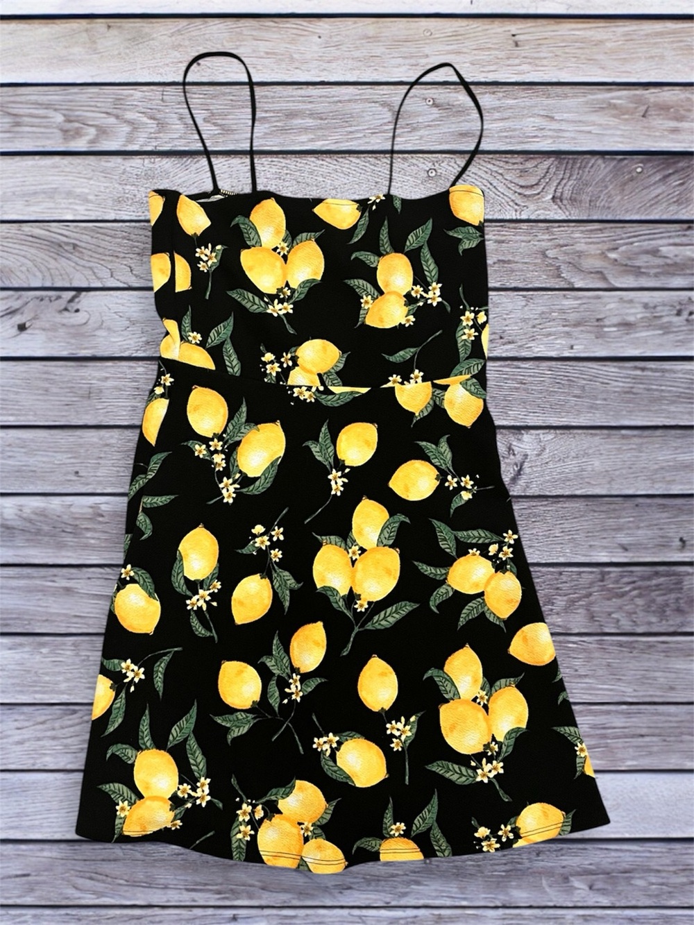 H&M Divided Black Mini Dress with Yellow Lemon Print 6